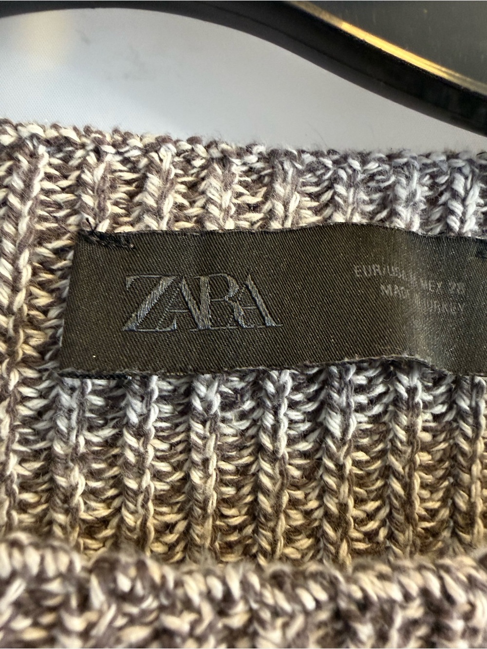 Zara Marled Taupe/Brown Ribbed Knit Top with Fringe Trim- Medium - Picture 3 of 3